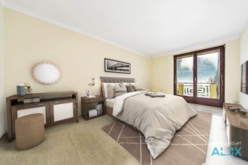 Digital möbliertes Schlafzimmer im OG Schlafzimmer eines Reihenhaus